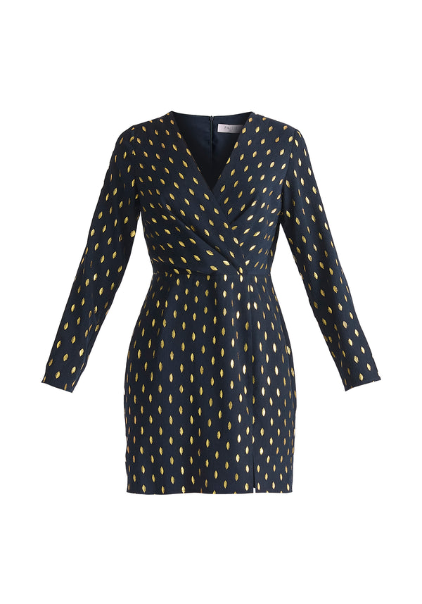 Paisie Gold Foil Print Mini Wrap Dress With Slit