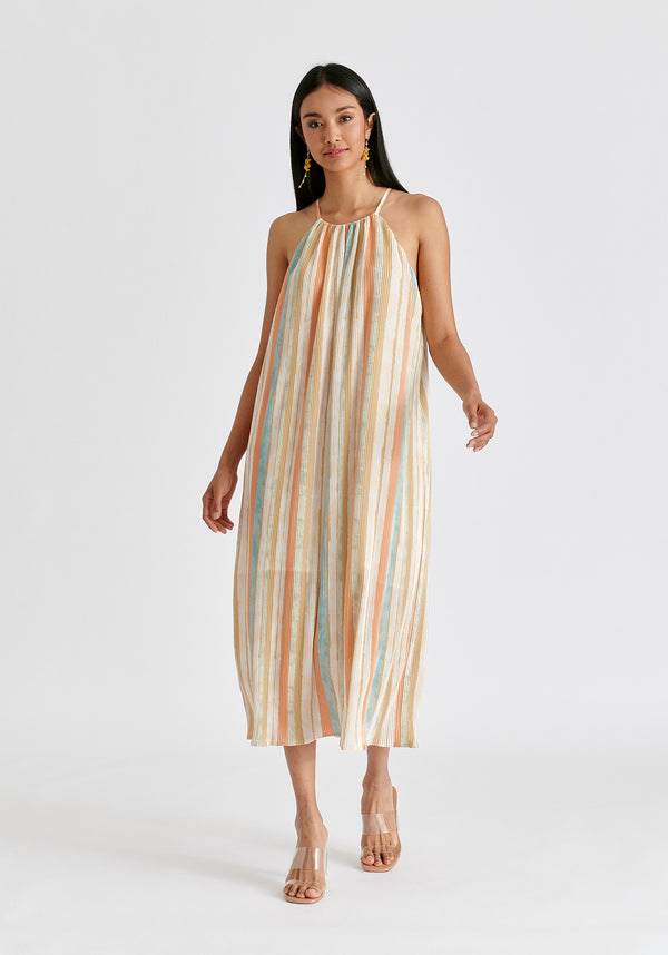 Paisie Halter Neck Plisse Dress With Belt