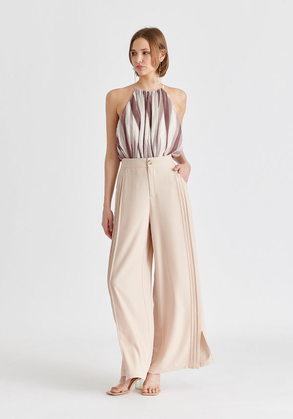 Paisie Halter Neck Plisse Top With Belt