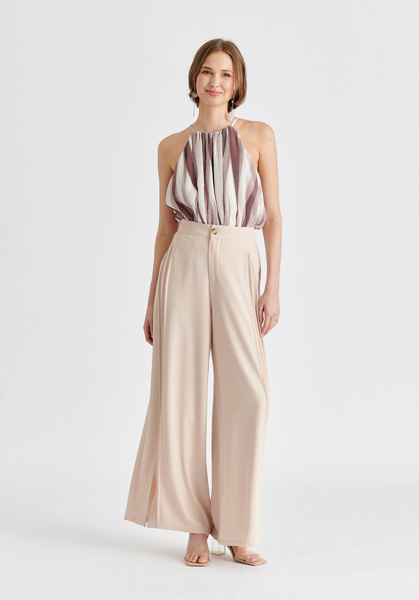 Paisie Halter Neck Plisse Top With Belt