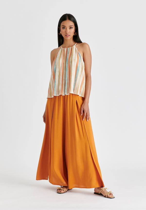 Paisie Halter Neck Plisse Top With Belt