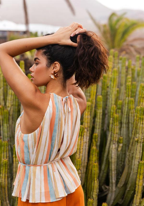 paisie Halter Neck Plisse Top with Belt