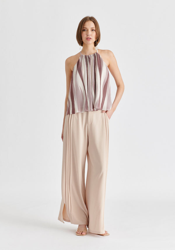 paisie Halter Neck Plisse Top with Belt