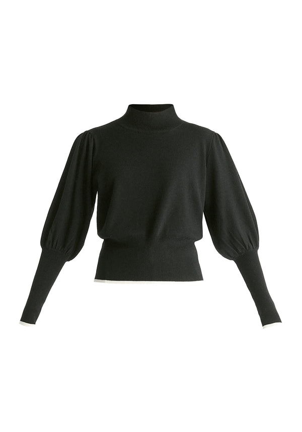 Paisie High Neck Knitted Top With Contrast Trim