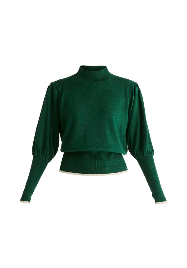 Paisie High Neck Knitted Top With Contrast Trim