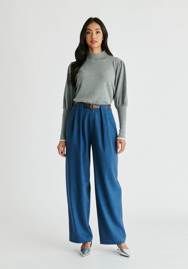 Paisie High Neck Knitted Top With Contrast Trim