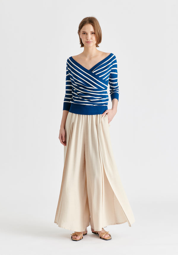 Paisie Knitted Wrap Top With 3/4 Sleeves