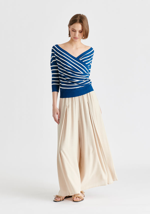 Paisie Knitted Wrap Top With 3/4 Sleeves