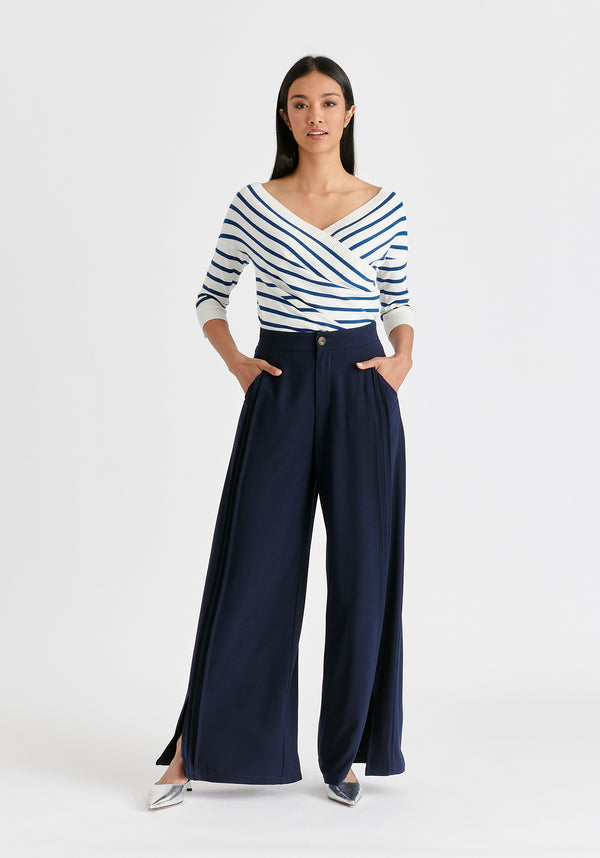 Paisie Knitted Wrap Top With 3/4 Sleeves