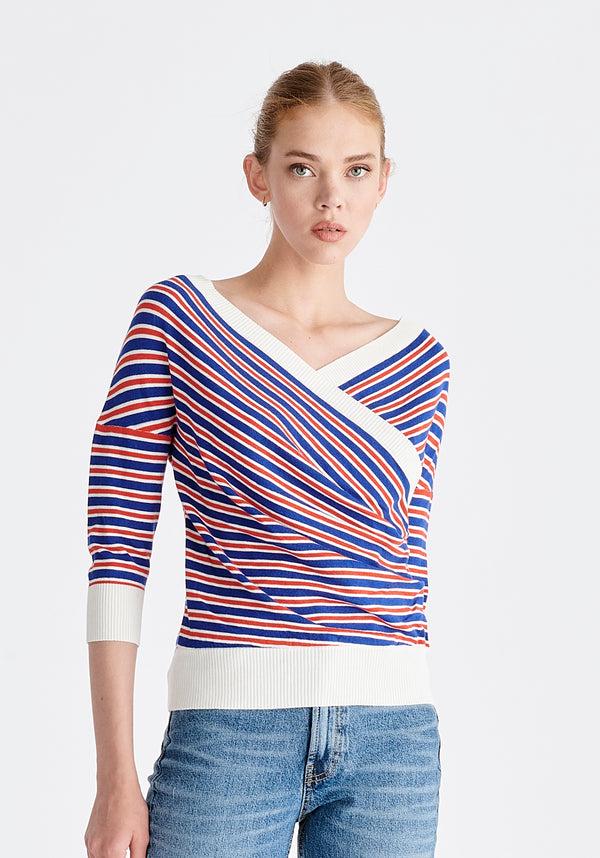 paisie Knitted Wrap Top With 3/4 Sleeves