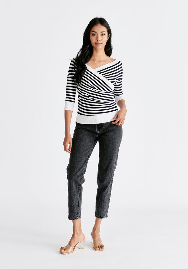 Paisie Knitted Wrap Top With 3/4 Sleeves