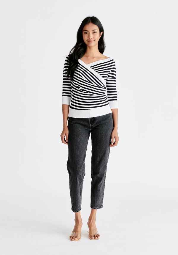 paisie Knitted Wrap Top with 3/4 sleeves