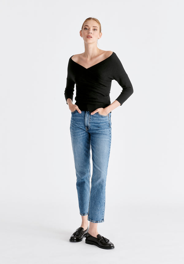 Paisie Knitted Wrap Top With 3/4 Sleeves