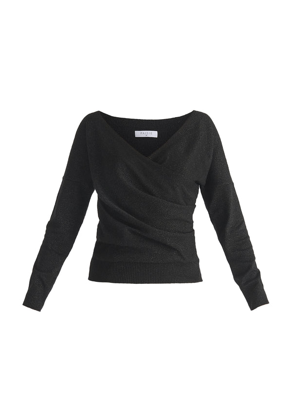 Paisie Knitted Wrap Top With Long Sleeves