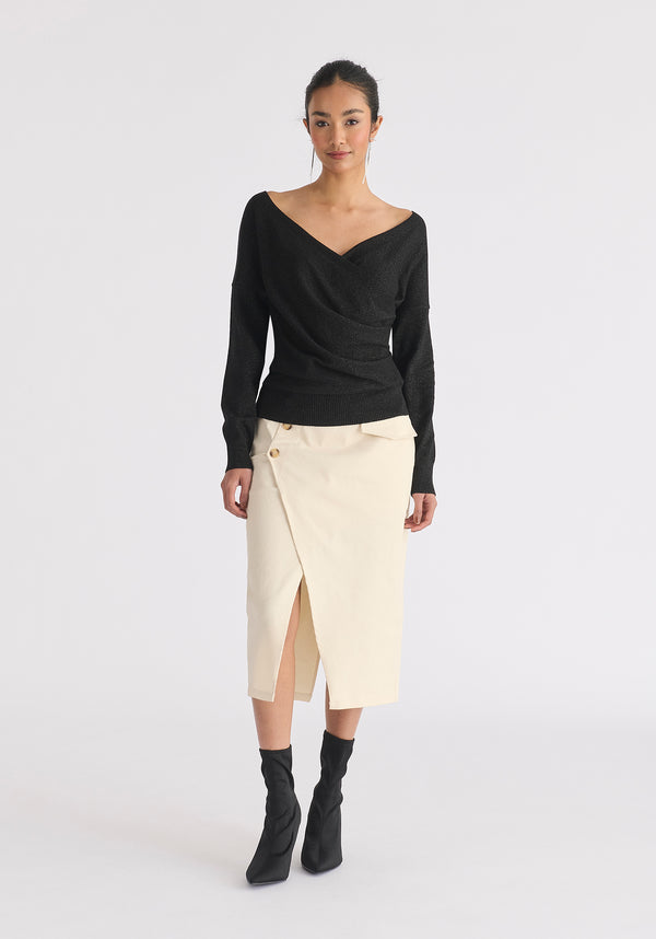 Paisie Knitted Wrap Top With Long Sleeves