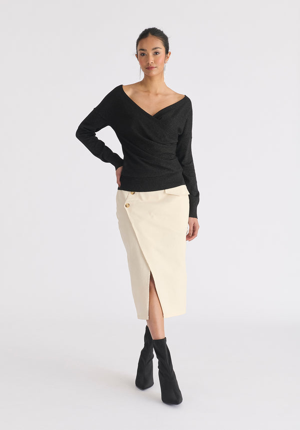 Paisie Knitted Wrap Top With Long Sleeves