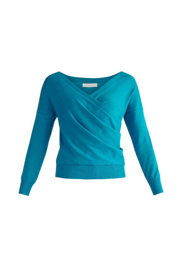 Paisie Knitted Wrap Top With Long Sleeves