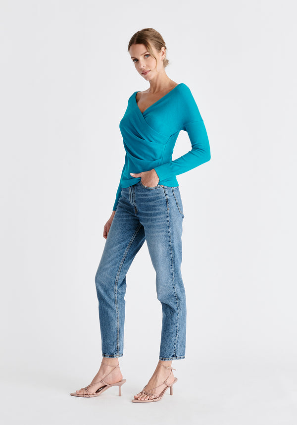 Paisie Knitted Wrap Top With Long Sleeves