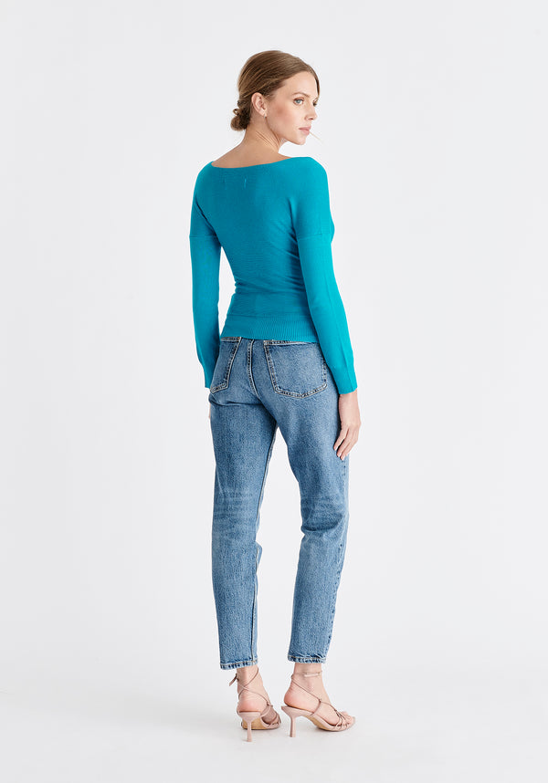 Paisie Knitted Wrap Top With Long Sleeves
