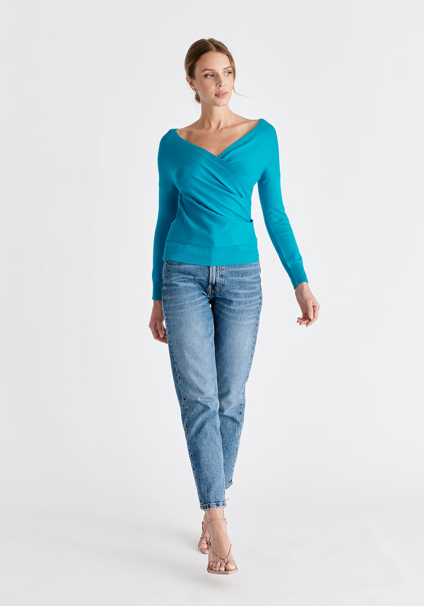 paisie Knitted Wrap Top with Long Sleeves
