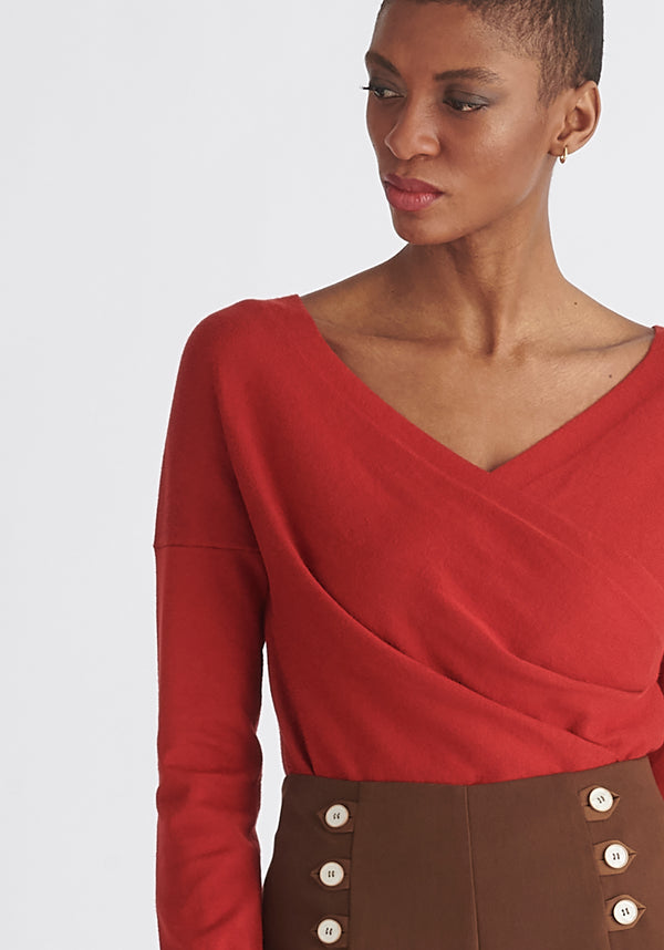 paisie Knitted Wrap Top with Long Sleeves