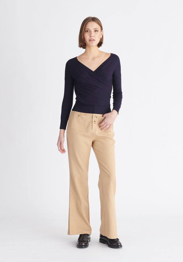 Paisie Knitted Wrap Top With Long Sleeves