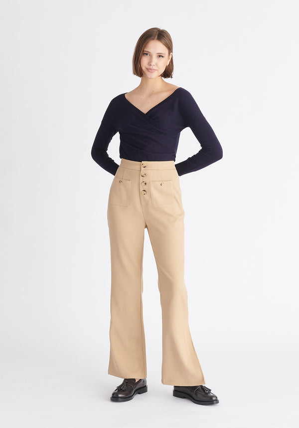 paisie Knitted Wrap Top with Long Sleeves