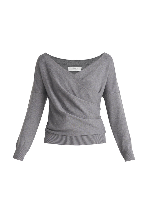 Paisie Knitted Wrap Top With Long Sleeves