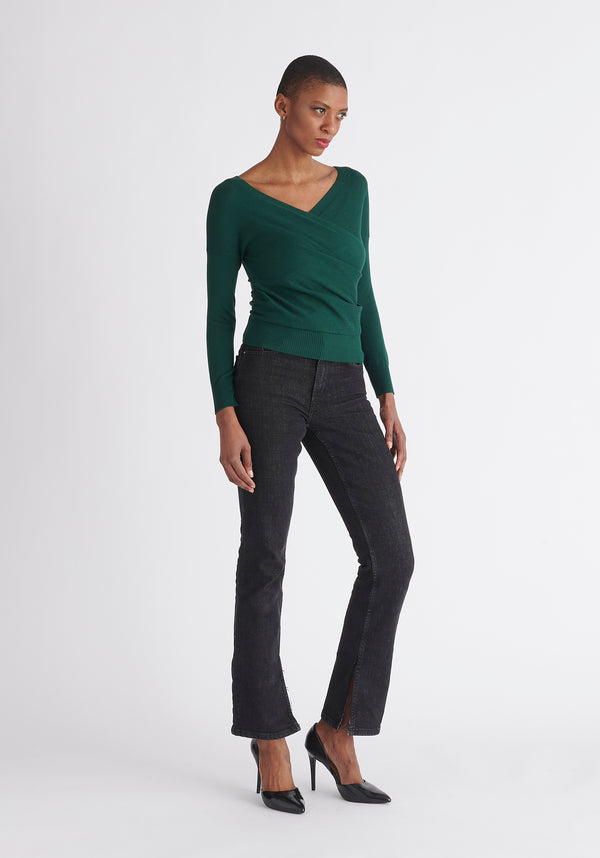 Paisie Knitted Wrap Top With Long Sleeves