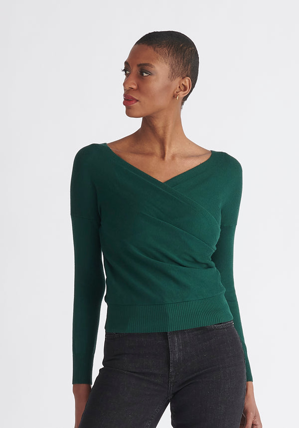 paisie Knitted Wrap Top with Long Sleeves