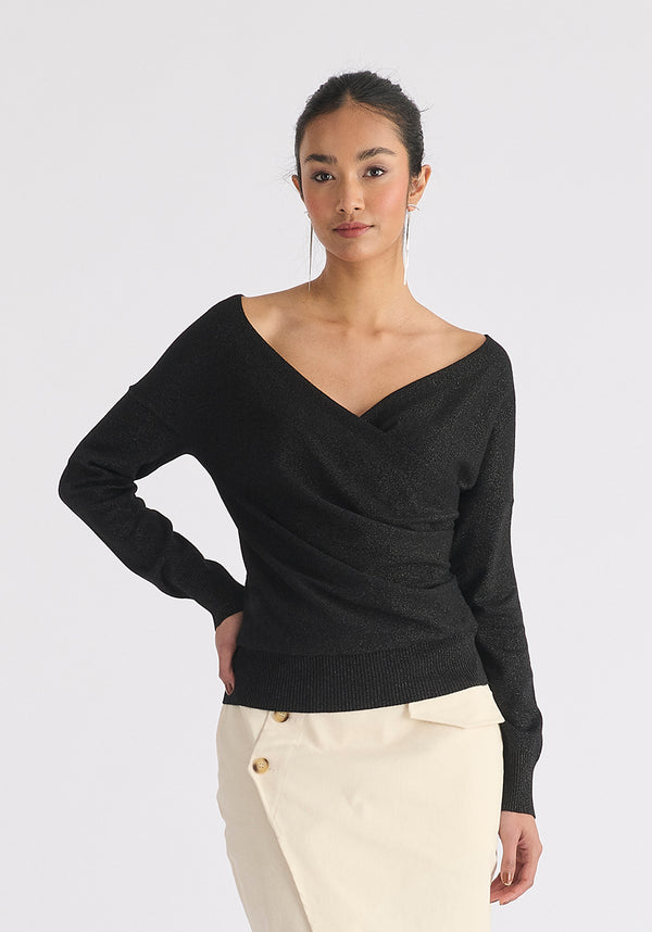 paisie Knitted Wrap Top with Long Sleeves