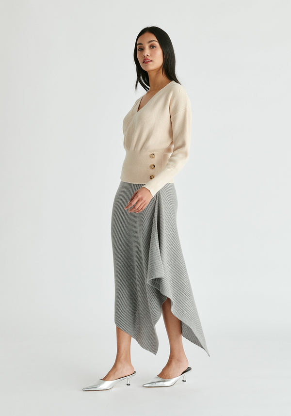 Paisie Knitted Wrap Top With Side Buttons