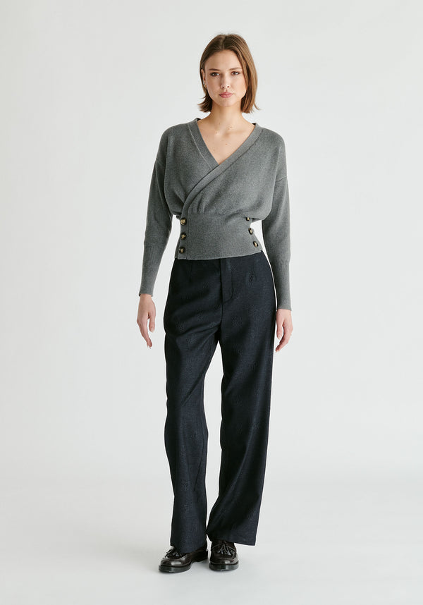 Paisie Knitted Wrap Top With Side Buttons