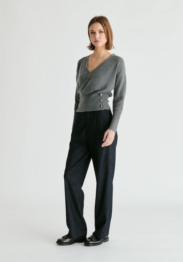 Paisie Knitted Wrap Top With Side Buttons