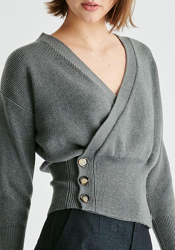 paisie Knitted Wrap Top with Side Buttons