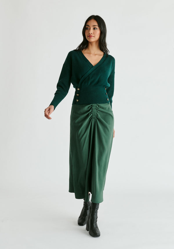 Paisie Knitted Wrap Top With Side Buttons