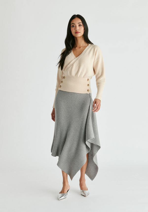 paisie Knitted Wrap Top with Side Buttons