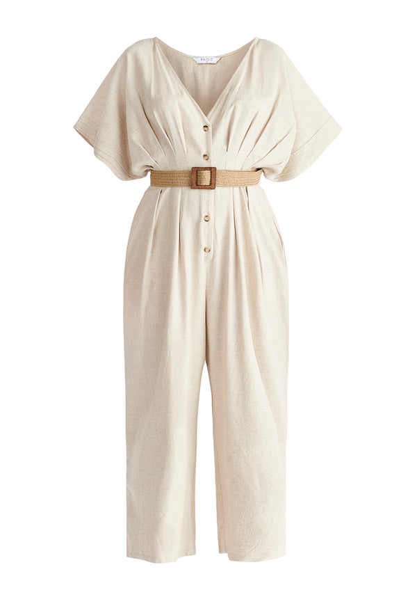 Paisie Linen Blend Button Jumpsuit