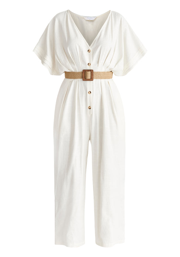 Paisie Linen Blend Button Jumpsuit
