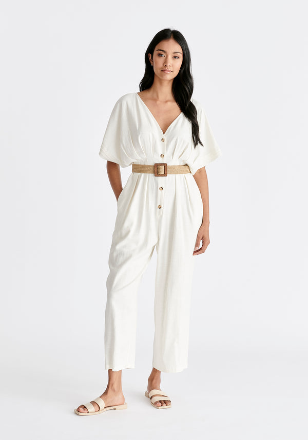 Paisie Linen Blend Button Jumpsuit