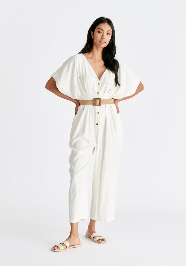 Paisie Linen Blend Button Jumpsuit