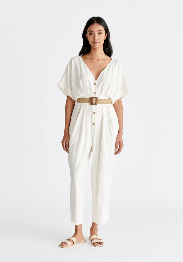 paisie Linen Blend Button Jumpsuit