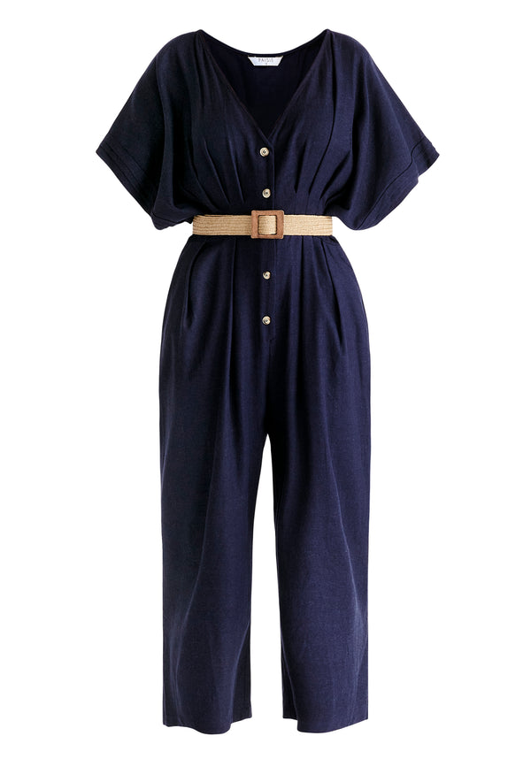 Paisie Linen Blend Button Jumpsuit