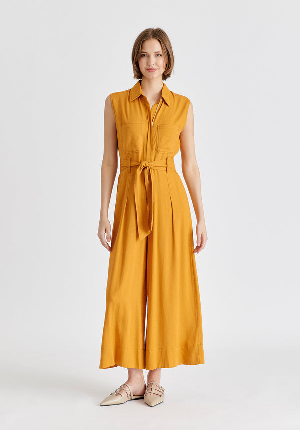 Paisie Linen Blend Jumpsuit With Stitch Details