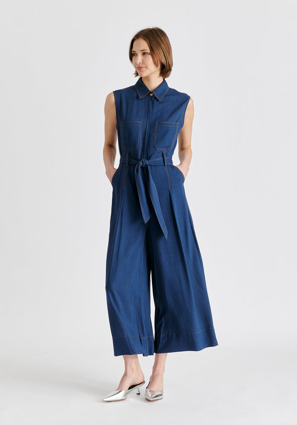 Paisie Linen Blend Jumpsuit With Stitch Details