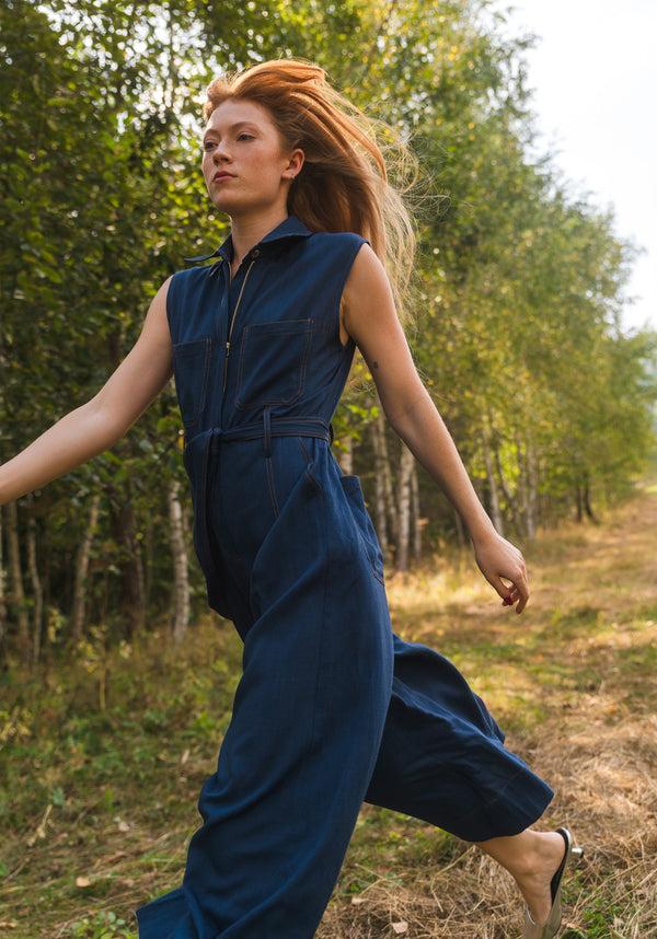 paisie Linen Blend Jumpsuit with Stitch Details