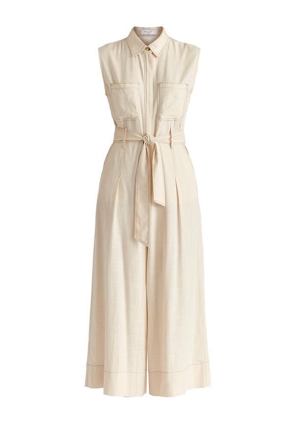 Paisie Linen Blend Jumpsuit With Stitch Details