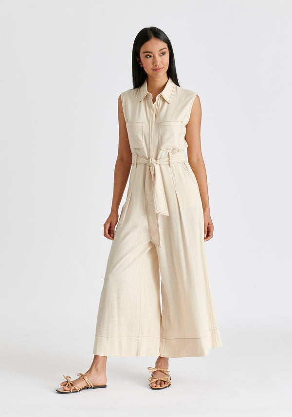 Paisie Linen Blend Jumpsuit With Stitch Details