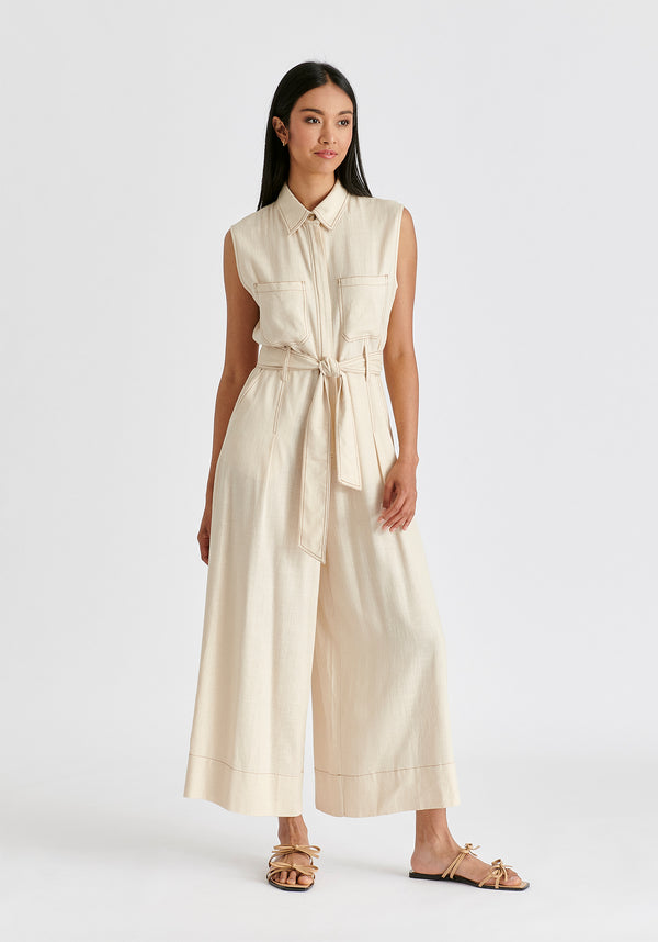 Paisie Linen Blend Jumpsuit With Stitch Details