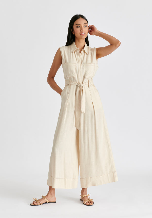 paisie Linen Blend Jumpsuit with Stitch Details